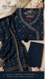 Bin Saeed Lawn Collection – Navy Blue Embroidered 3-Piece Suit